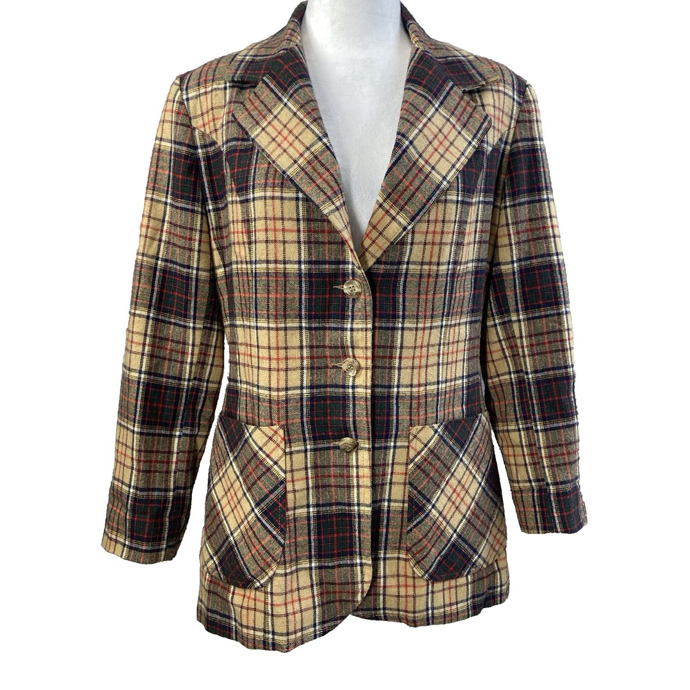 Vintage Summit of Boston Blazer Womens Medium Brown Plaid Preppy Academia Casual